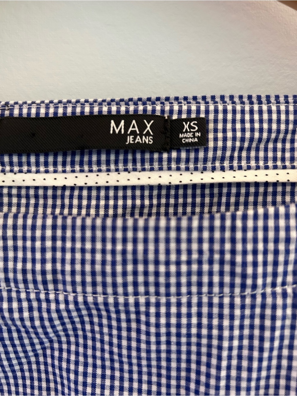 Max Jeans Blue Gingham Tie-Waist Boatneck Blouse 100% Cotton - Picture 7 of 7